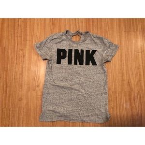PINK gray short sleeve top tie up back
